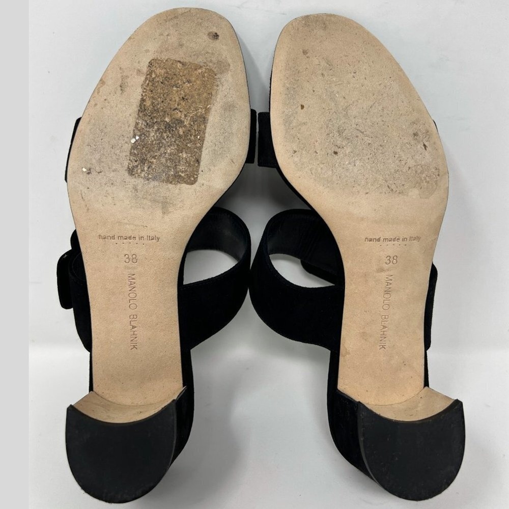 Manolo Blahnik Black Suede Buckle Mules Block Heel 50mm 38 - Picture 8 of 10